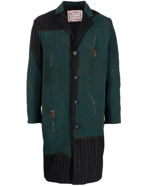 By Walid Green Gil Floral-embroidered Pinstripe Coat for men