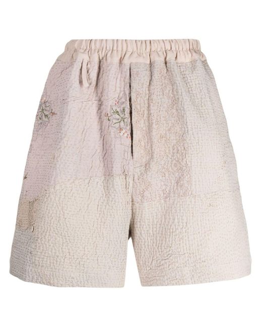 By Walid Multicolor Embroidered Linen-Cotton Shorts for men