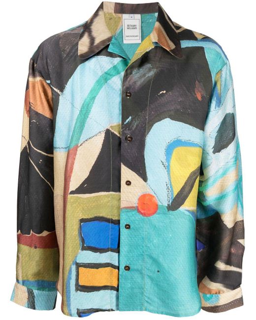 BETHANY WILLIAMS Blue Abstract-print Lyocell Shirt for men