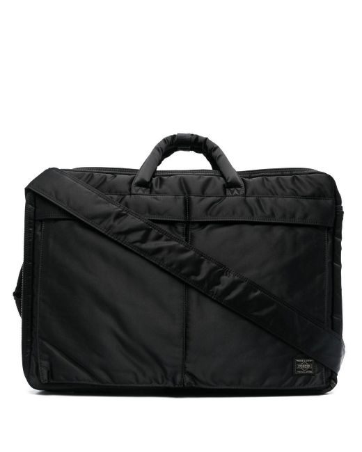 Porter-Yoshida and Co Black Logo-Patch Zipped Briefcase for men