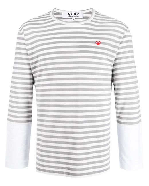 COMME DES GARÇONS PLAY Gray Striped Long-Sleeve T-Shirt for men