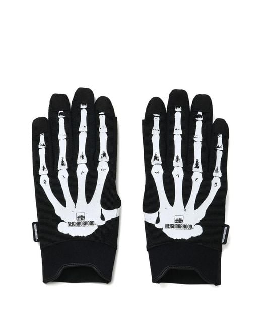 Neighborhood Black Skeleton-Print Gloves for men