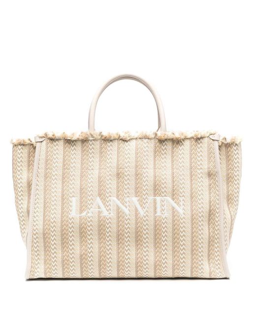 Lanvin Natural Logo-embroidered Tote Bag for men