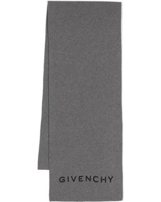 Givenchy Gray Logo-embroidered Knitted Scarf for men