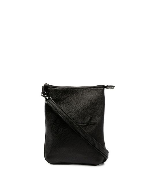 Discord Yohji Yamamoto Black Logo-Embroidered Leather Shoulder Bag for men