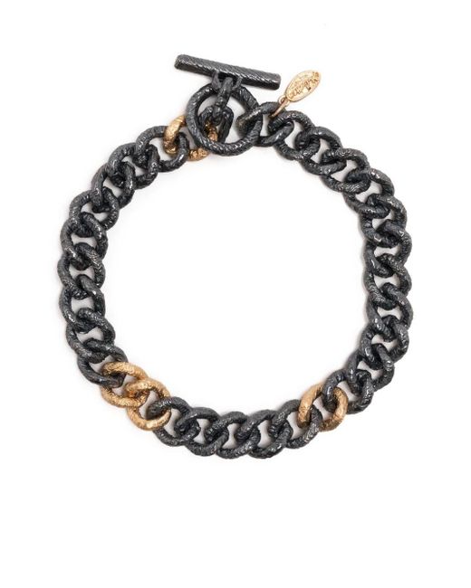 M. Cohen Black 18kt Yellow Gold Hammered Chain Bracelet for men