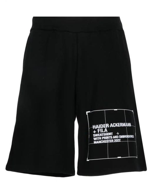 Haider Ackermann Black Logo-embroidered Cotton Track Shorts for men