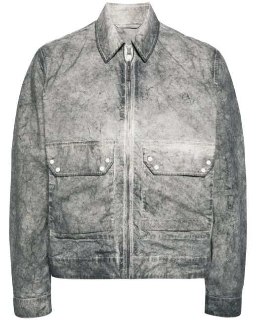 C P Company Gray Zip-Up Distressed-Effect Shirt Jacket for men