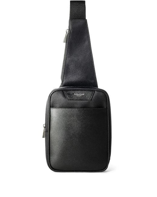Serapian Black Sling Evoluzione-Leather Backpack for men