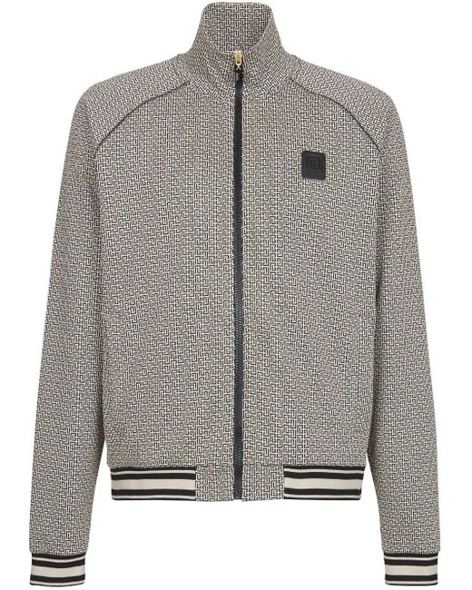 Balmain Gray Monogram-print Jacket for men