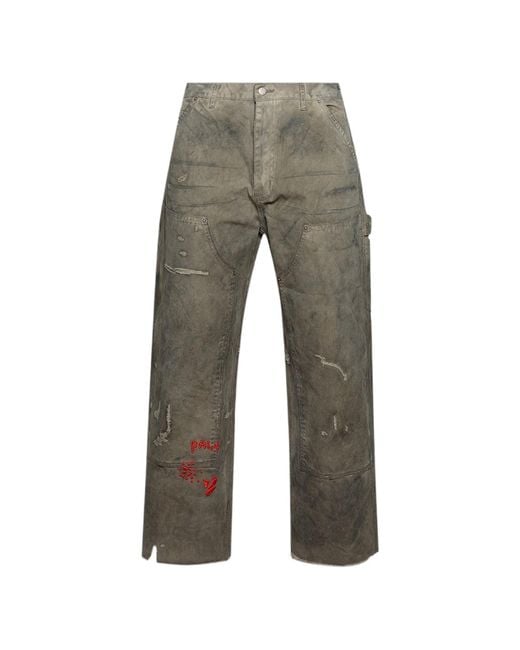 PALY Gray Been Thru It Waxed-Canvas Double-Knee Trousers for men