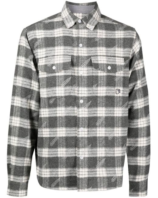 BBCICECREAM Gray Logo-patch Checkered Shirt for men