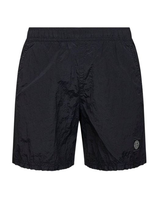 Stone Island Black Elasticated-Waistband Swim Shorts for men