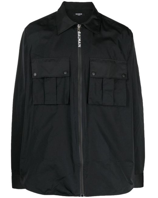 Balmain Black Flap-pocket Zipped Shirt for men