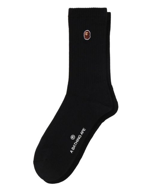 A Bathing Ape Black Embroidered-Logo Socks for men