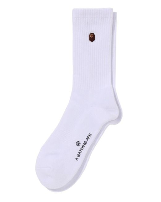 A Bathing Ape White Embroidered-Logo Ribbed Socks for men