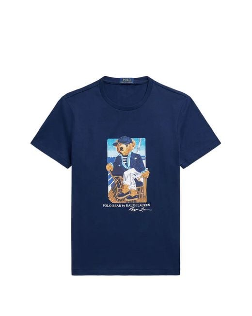 Polo Ralph Lauren Blue Polo Bear Print T-Shirt for men