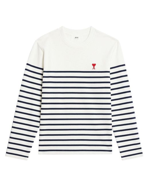 AMI White Ami De Coeur Breton-Stripe T-Shirt for men