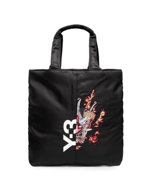 Y-3 Black Yaksha Graphic-Print Tote Bag for men