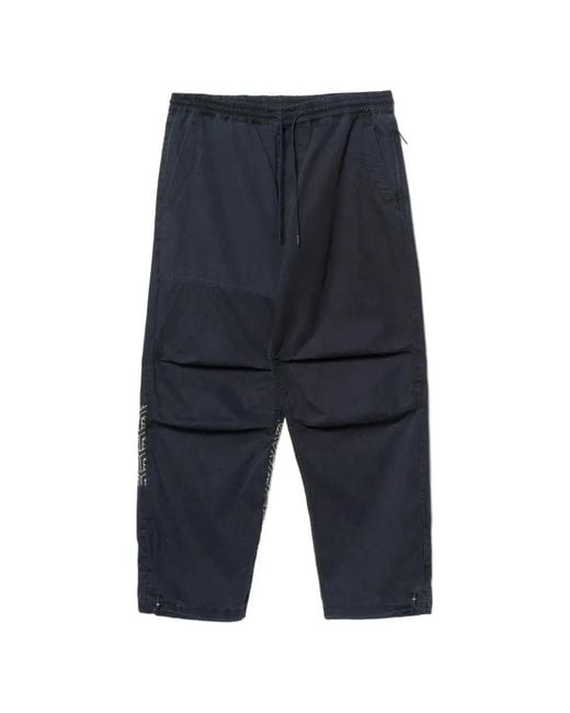Maharishi Blue Sashiko Embroidered Drawstring Trousers for men