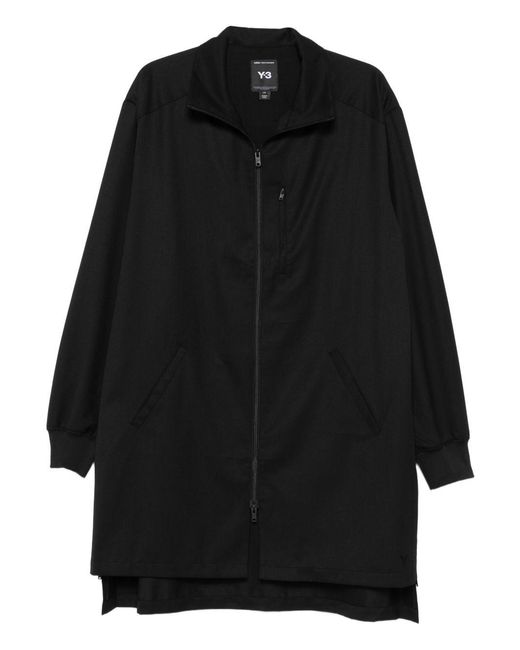 Y-3 Black Zip-Front Long Jacket for men