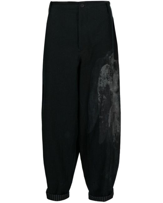Yohji Yamamoto Black Graphic-print Drop-crotch Trousers for men