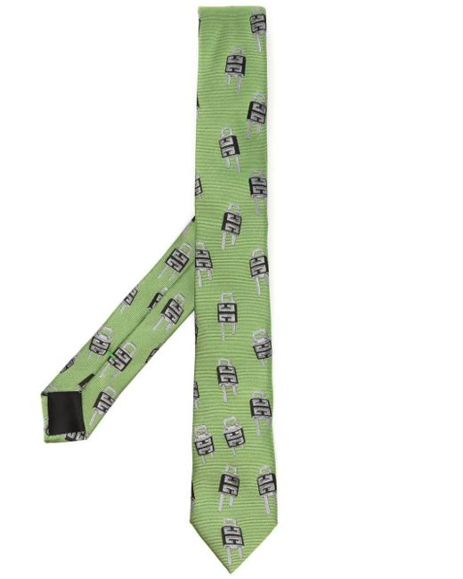 Givenchy Green Embroidered Silk Tie for men