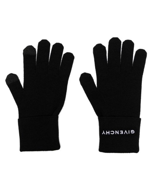 Givenchy Black 4g Logo-embroidered Wool Gloves for men