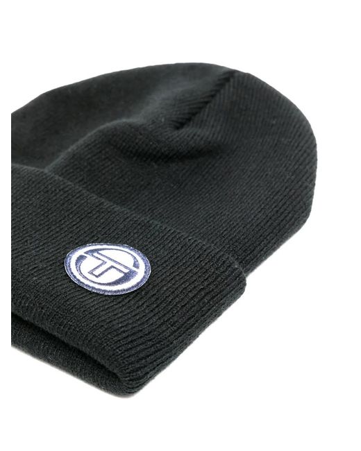 Sergio Tacchini Black Logo-Patch Ribbed-Knit Beanie for men