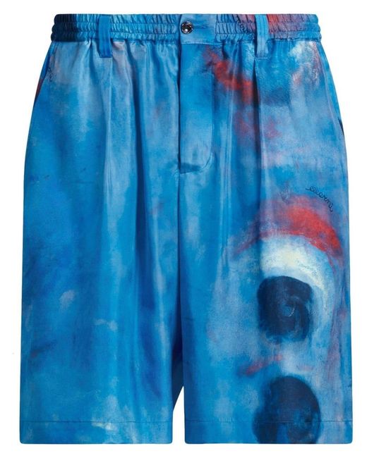 Marni Blue Painterly-Print Silk Shorts for men