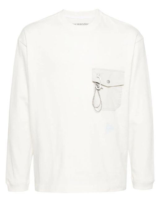And Wander White Flap-pocket Cotton T-shirt for men