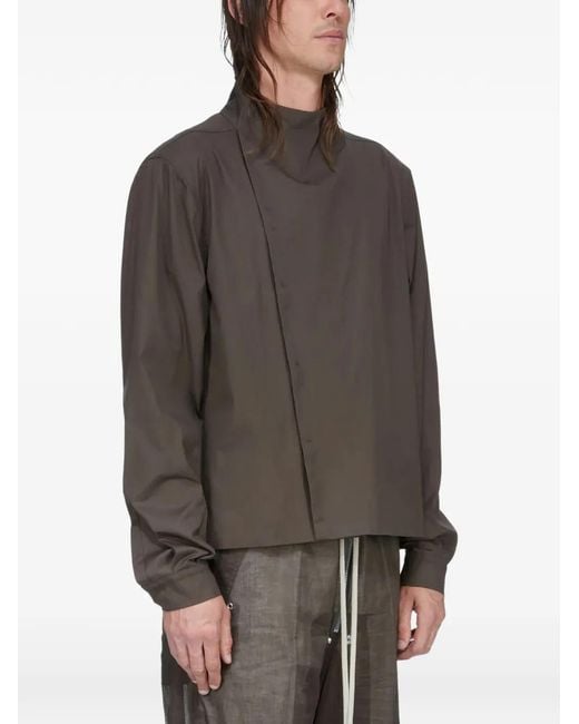 Rick Owens Brown Buttoned Funnel-Neck Jacket for men