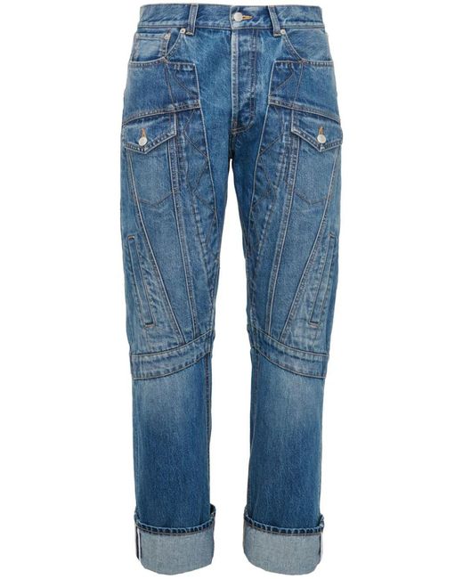 McQueen Blue Mid-Rise Straight-Leg Jeans for men