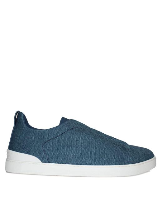 Zegna Blue Triple Stitch Sneakers for men