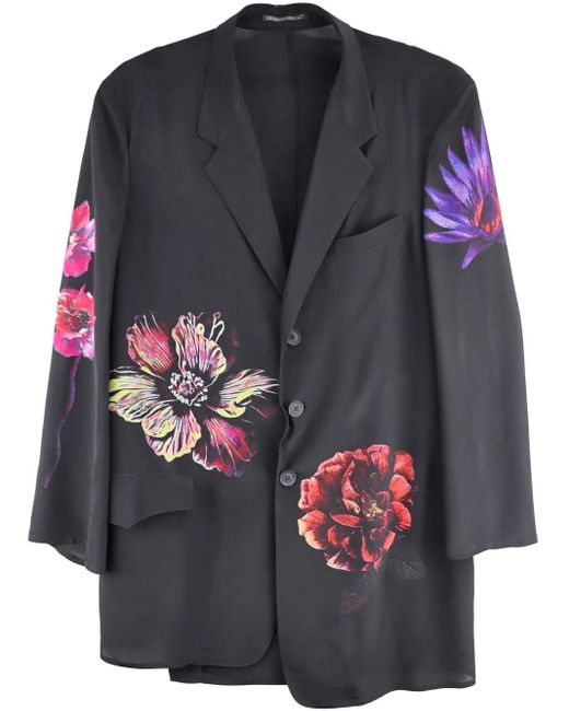 Yohji Yamamoto Gray Floral-Print Jacket for men