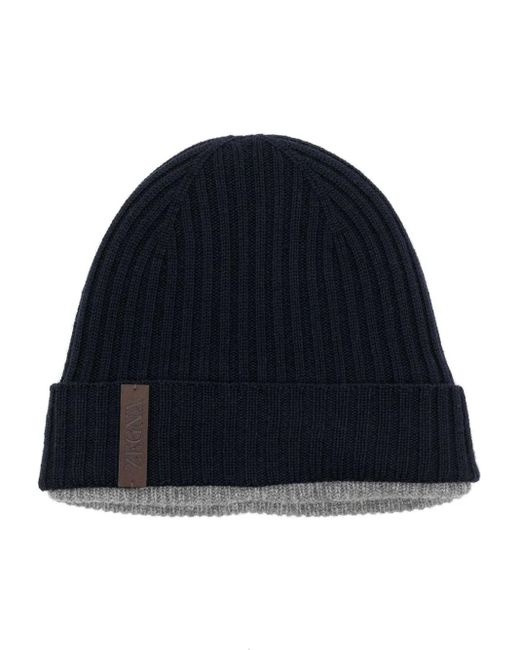 Zegna Blue Layered Cashmere-wool Beanie for men