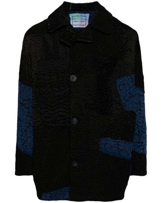 By Walid Black Patchwork Single-breasted Coat for men