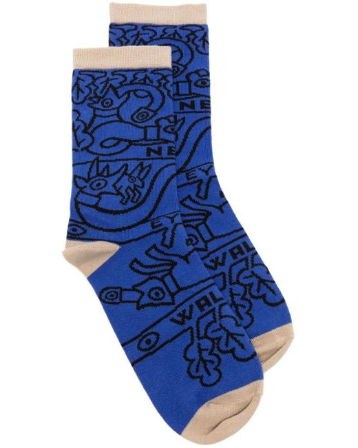 Walter Van Beirendonck Blue Patterned Intarsia-knit Socks for men