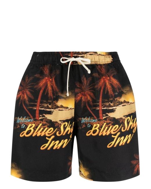 BLUE SKY INN Black Graphic-print Swim Shorts for men