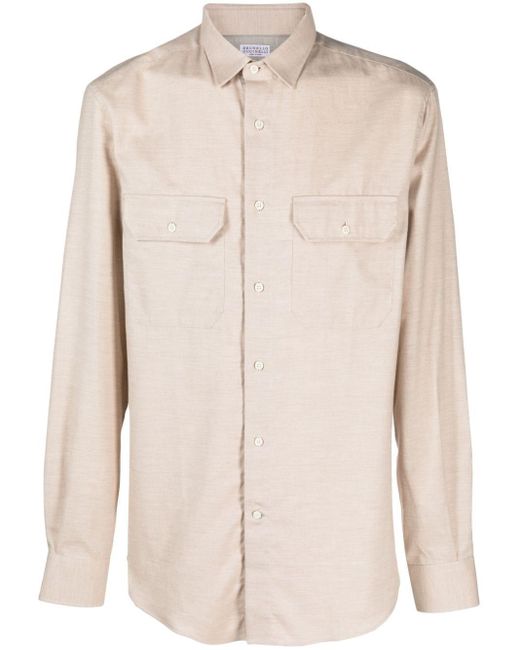 Brunello Cucinelli Natural Long-sleeve Cotton Shirt for men