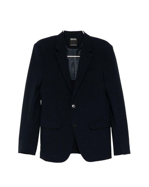 Zegna Blue Single-Breasted Notched-Lapels Suit for men