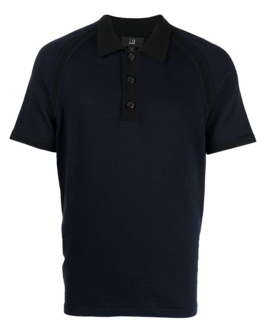 Dunhill Black Short Raglan-sleeve Wool Polo Shirt for men