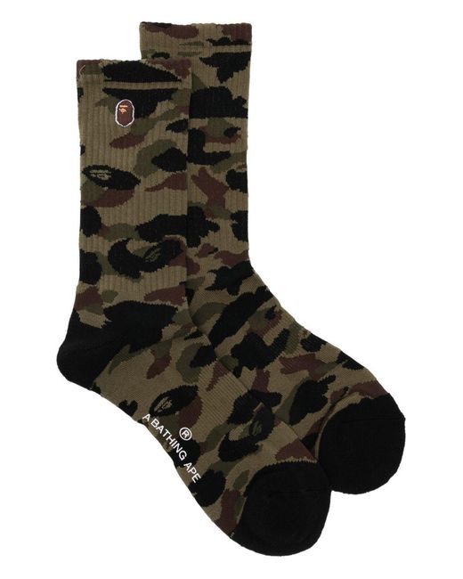 A Bathing Ape Black Camouflage Ape-Head Socks for men