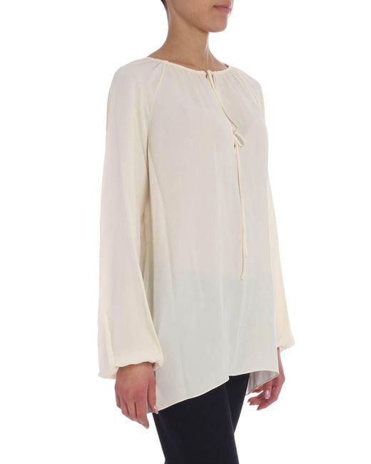 Theory Silk Creamcolored Blouse With Drawstring in Natural Lyst