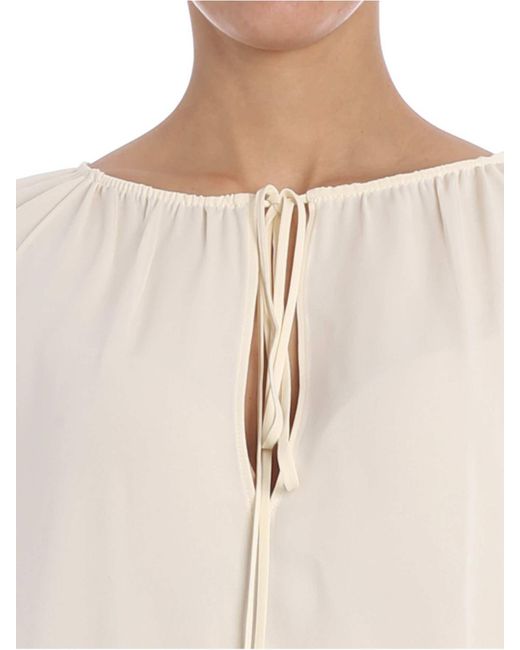 Theory Silk Creamcolored Blouse With Drawstring in Natural Lyst