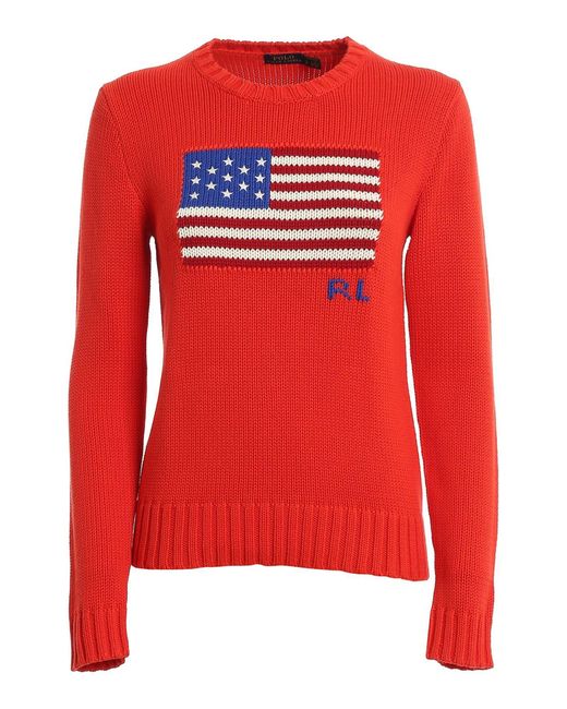 Polo Ralph Lauren Jacquard Us Flag Sweater in Red - Lyst