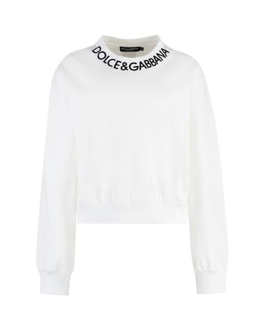 Dolce & Gabbana White Cotton Crew-Neck Sweatshirt