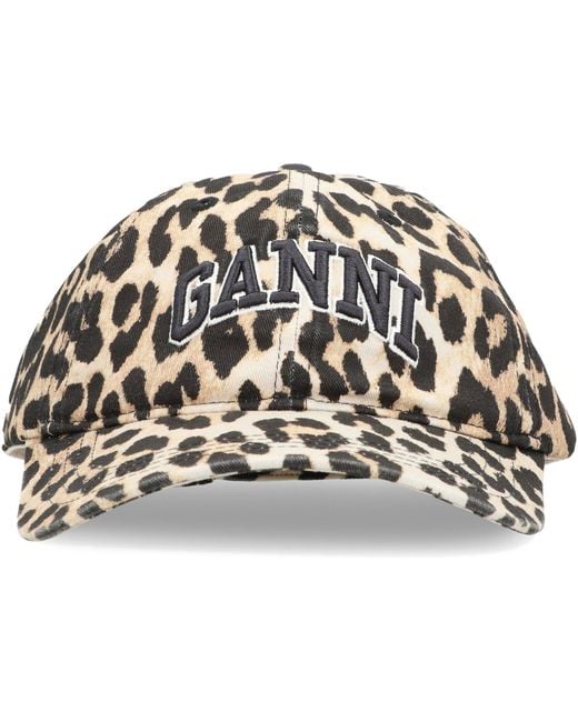 Ganni Black Leopard Print Cap