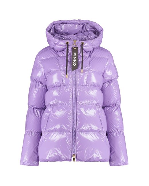 Pinko Purple Eleodoro Hooded Shiny Down Jacket