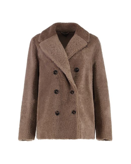 Max Mara Brown S Max Mara Futura Double-Breasted Shearling Coat